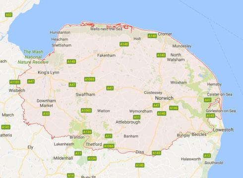 Areas covered by Oven Cleaning Norfolk